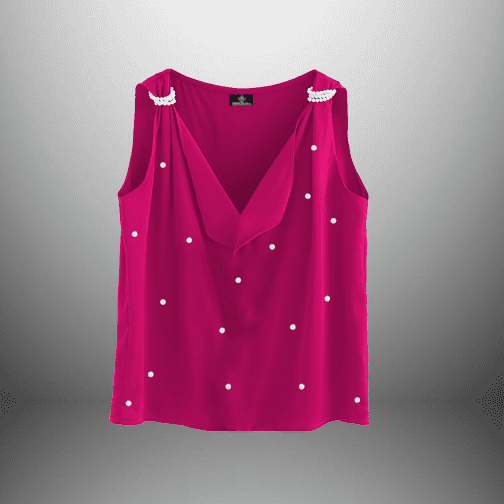 Hot Pink Pearl Embellished Regular Top-RET092